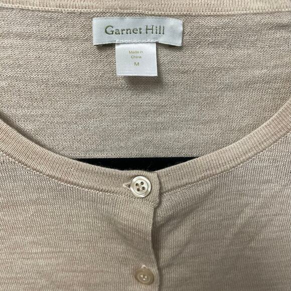 Garnet Hill Button Front Merino Wool Floral Embroidered Cardigan Beige Medium - Picture 3 of 5